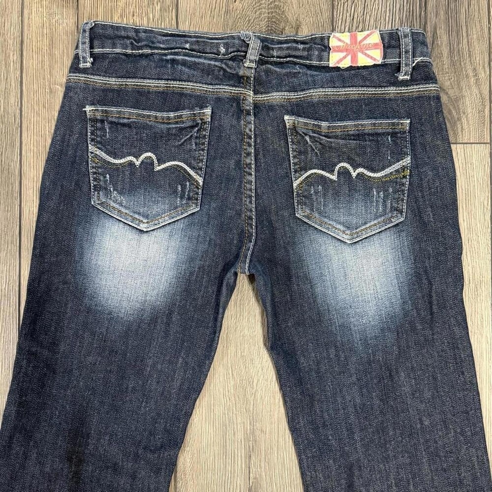 Machine Nouvelle Mode Distressed Straight Leg Jeans Dark Wash Size 32 Y2K Grunge